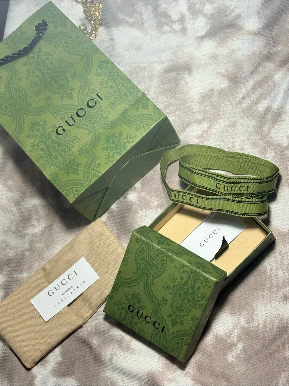 Gucci Green Branded Bracelet with Ribbon and Box
